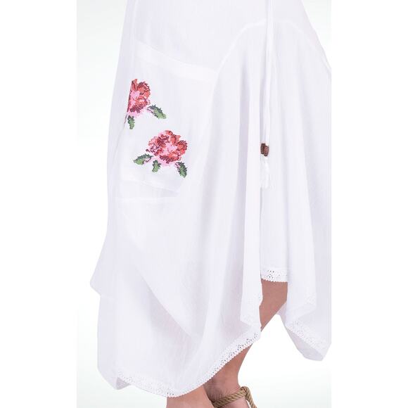 White by Nature Women 100% Cotton Asymmetric Embroidered Pocket Skirt Size S - Picture 4 of 9